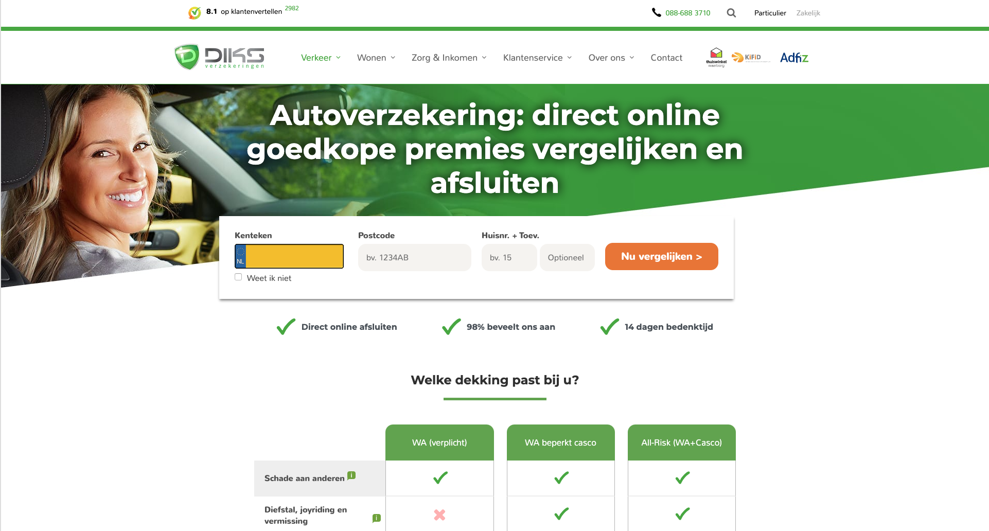 diks autoverzekering pagina